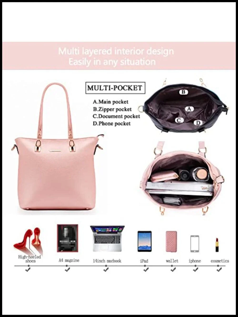 6-Piece Faux Leather Handbag Set with Satchel Tote Shoulder Bag Clutch Wallet